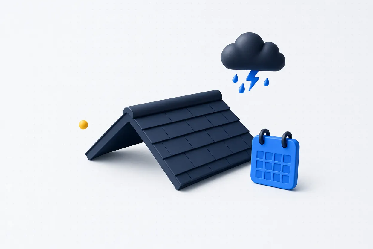 A simple roof, storm cloud, and calendar tile